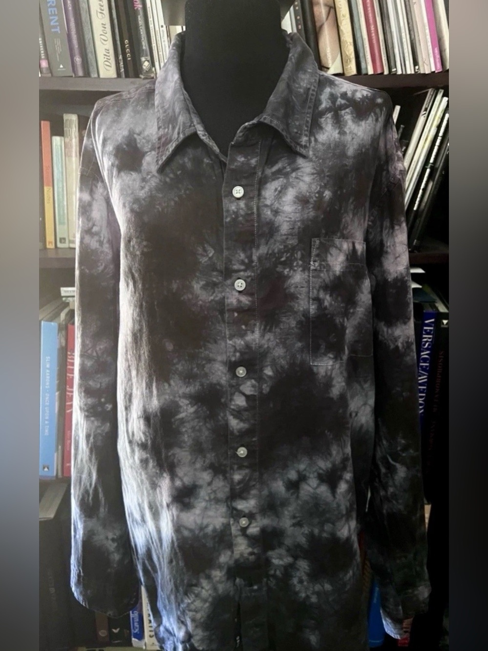 DKNY Tie-Dye Button-Up Shirt - Charcoal & Light Gray size XXL